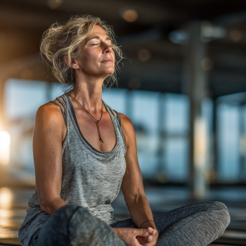 Senior practică yoga într-un mediu liniștit