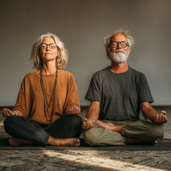 Grup de seniori practicând yoga împreună